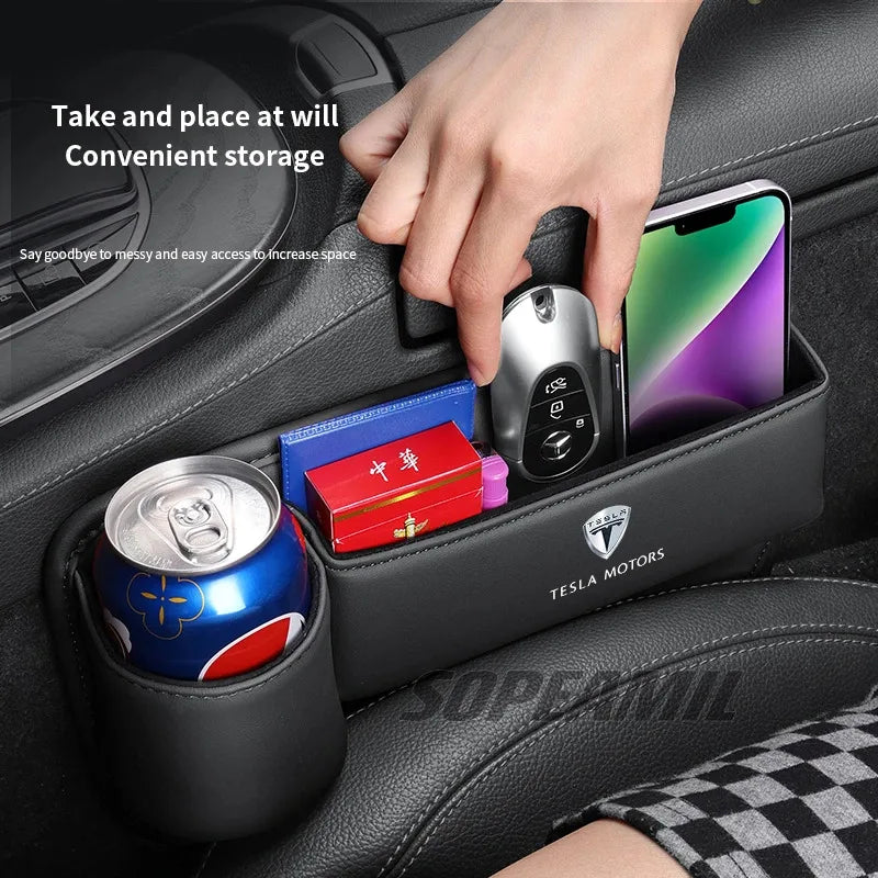 Tesla Cybertruck Beast Model 3 Model Y Model S Model X Car Leather Seat Multifunction Crevice Case Water Cup Holder Storage Box