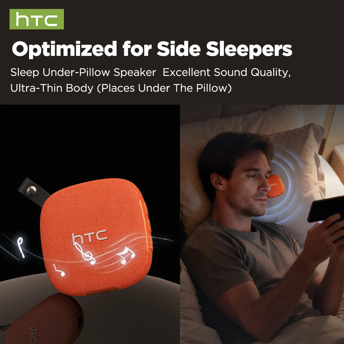 HTC WS01 Pillow Speaker Bluetooth  Built-in White Noise Sound Ultra-Thin Portable Wireless Speaker For Side Sleeper Long Battery