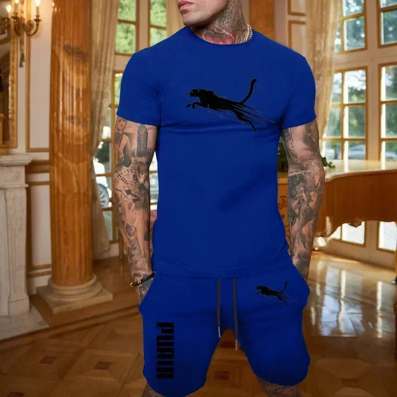 Latest hot selling Fashion and Casual Summer Outdoor Sports Set Men's Breathable T-shirt and Shorts Casual Fashion Two-piece Set