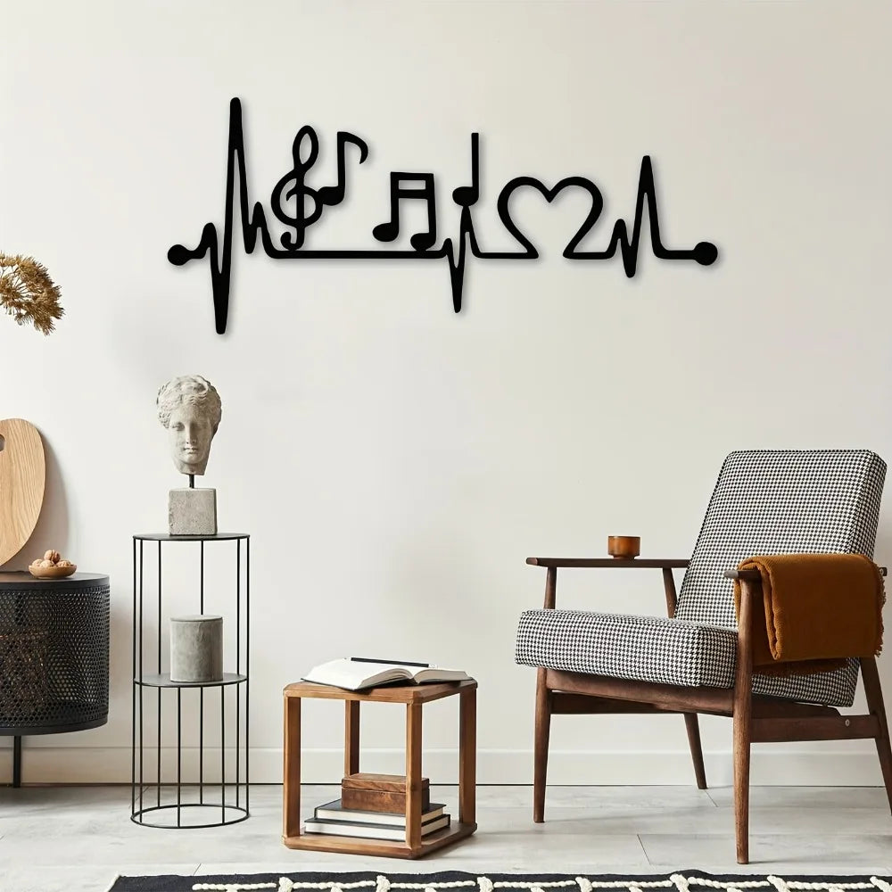 Electrocardiogram Music Metal Wall Art, Heart Rhythm Love Design for Music Lovers Home Deco