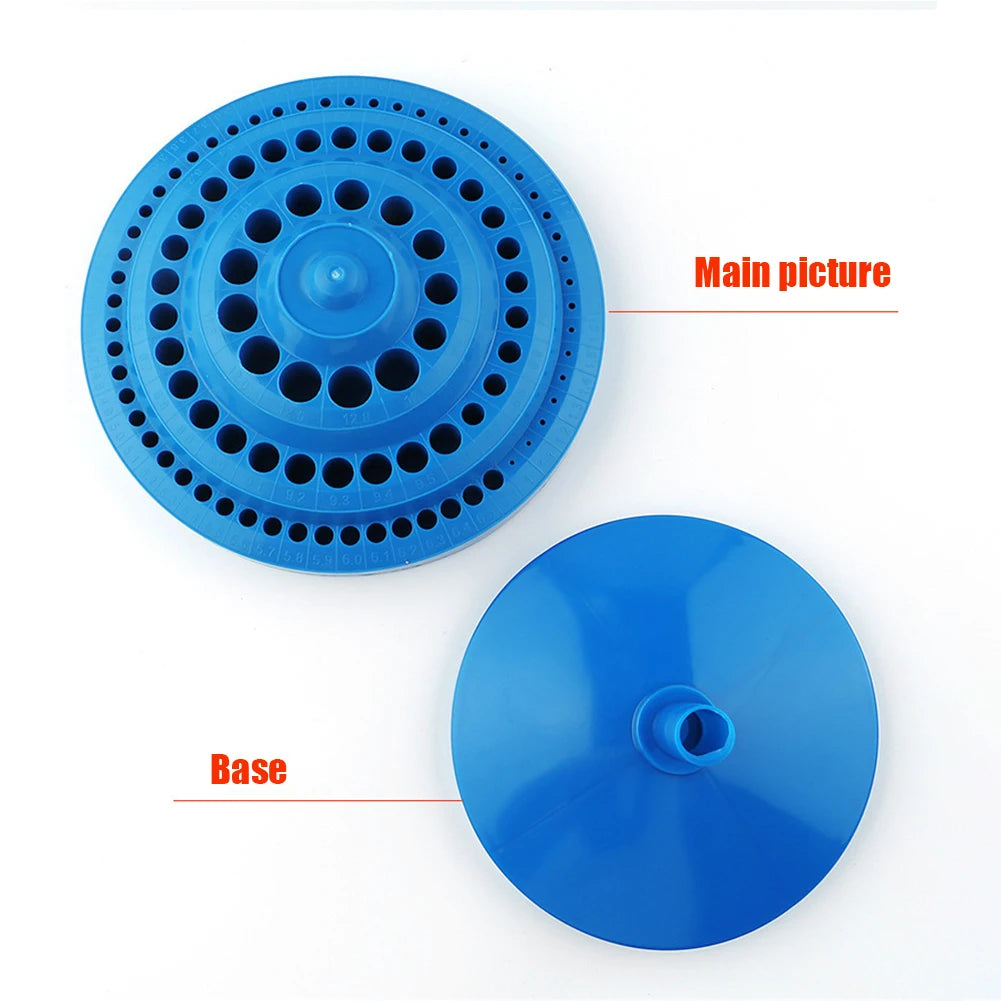 Hot 1pcs Round Shape Plastic Hard 100pcs 1-13mm Drill Bit Storage Case Stand Blue Hole Bore Plastic Organizer Container Box
