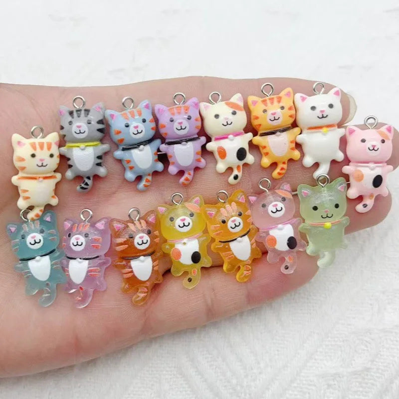 12pcs Cute Mini Cat Resin Pendant DIY Handmade Earrings Necklace Keychain Accessories