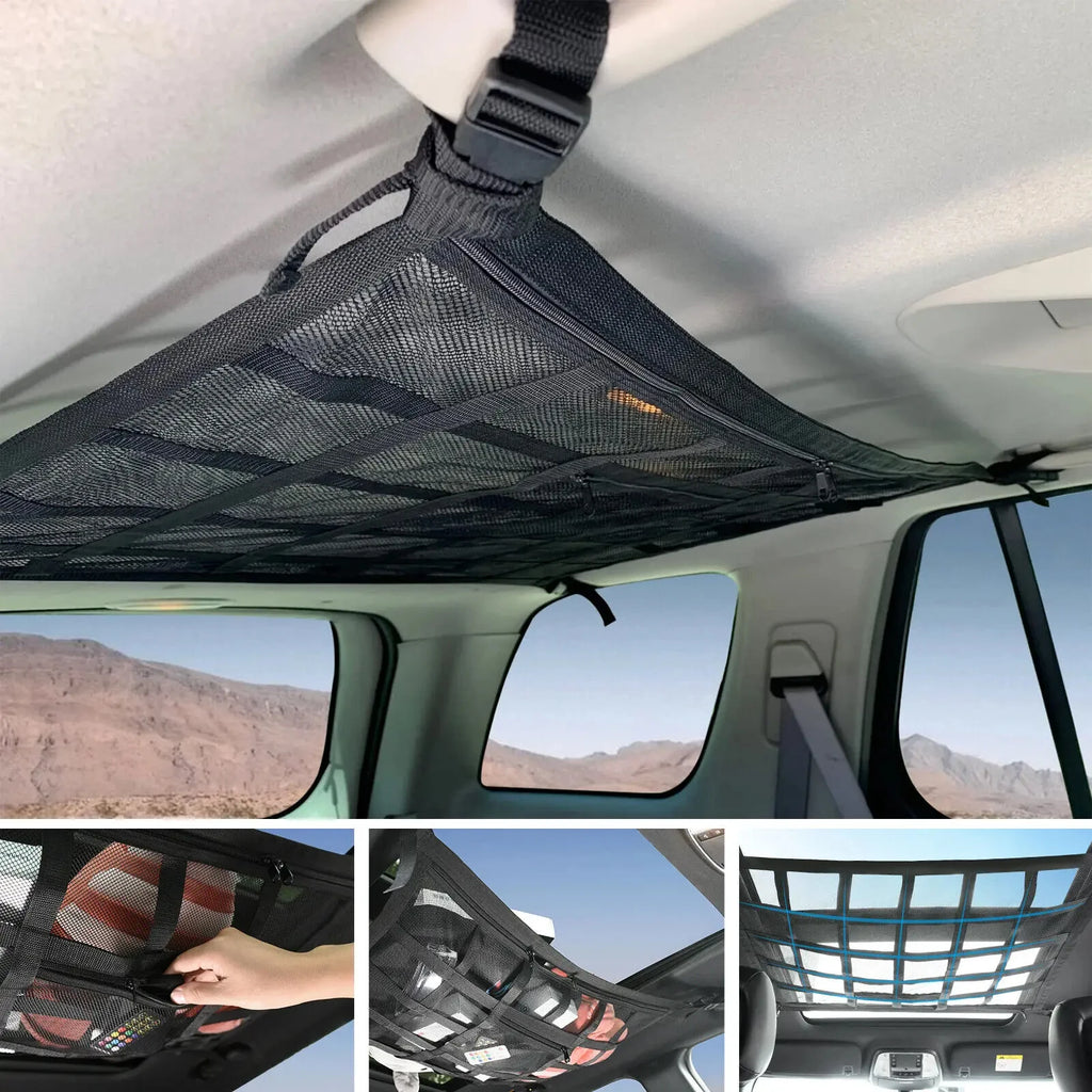 Car Ceiling Storage Net Interior Cargo Net Universal Trunk Pocket Storage Adjustable Car Bag Sundries Organizer Pouc
