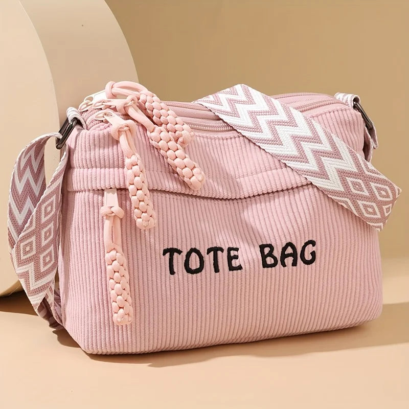 Women's Large Capacity Retro Washed Fabric Bag with Multiple Pockets, Flashy Travel Bag, Lightweight Artsy Casual Crossbody Bag