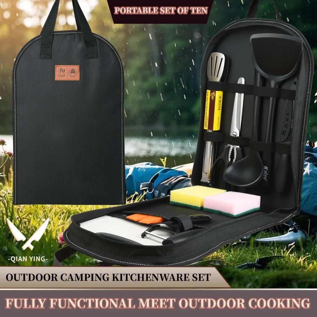 Professional barbecue Set Portable Travel Utensils Set of 10 Pieces Outdoor Kitchen Kitchenware for Backpack BBQ Camping Picnic