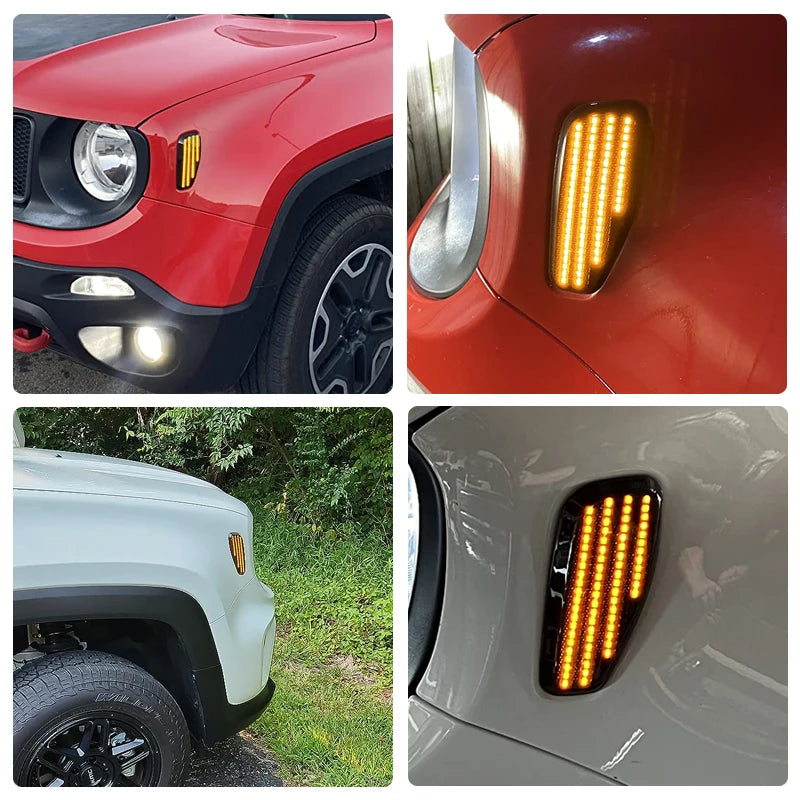 For Jeep Renegade 2015-2023 Clear & Smoked Lens Frotn Fender Amber Light LED Side Marker Lamp