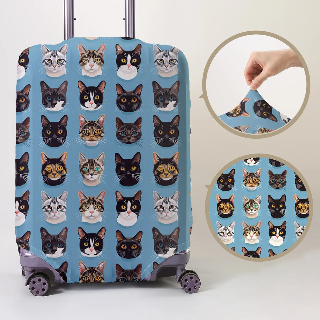 Cat avatar full print pattern luggage protection cover, suitable for 18-32 inch luggage covers, luggage handle gloves, travel ac