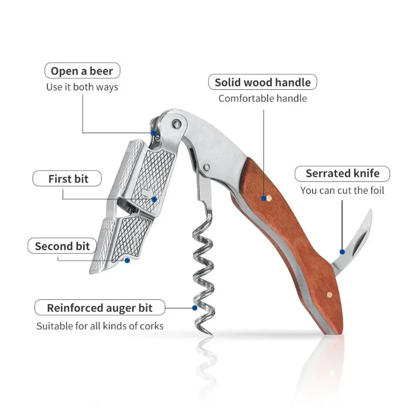 Professional Wine Opener Corkscrew Wood Handle Portable Multifunction Beer Cap Bottle Opener Kitchen Bar Tool High Quality