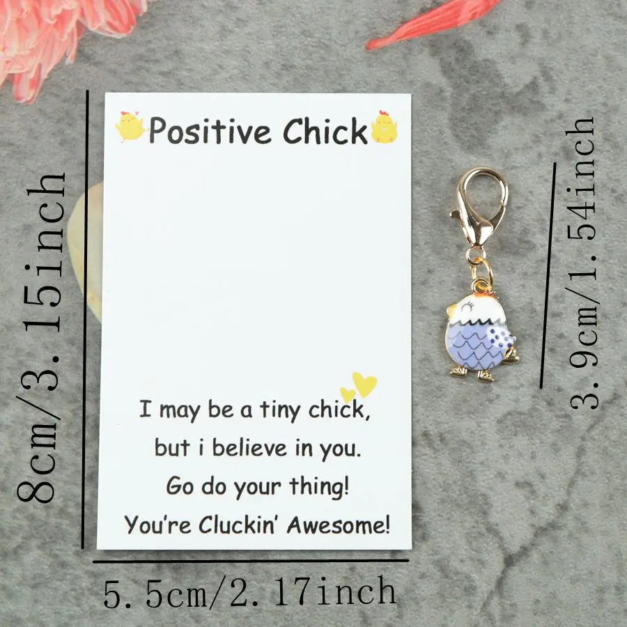 8 pcs cute chick keychain with accompanying motivational greeting cards, perfect for birthdays, parties, and holiday gifts.
