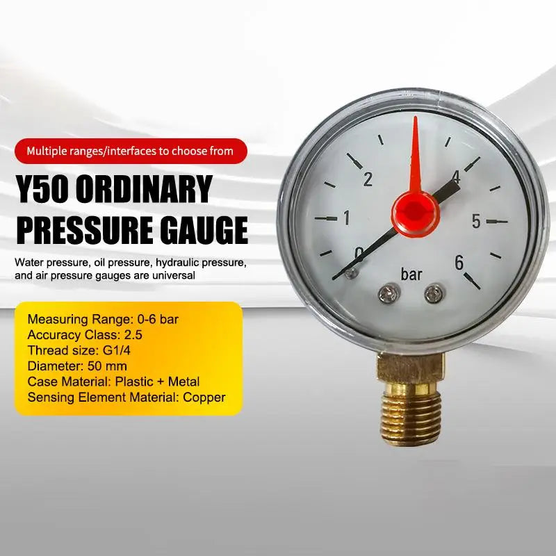 Radial Connection Pressure Gauge G1/4 Measuring Range 6Bar For Water Oil