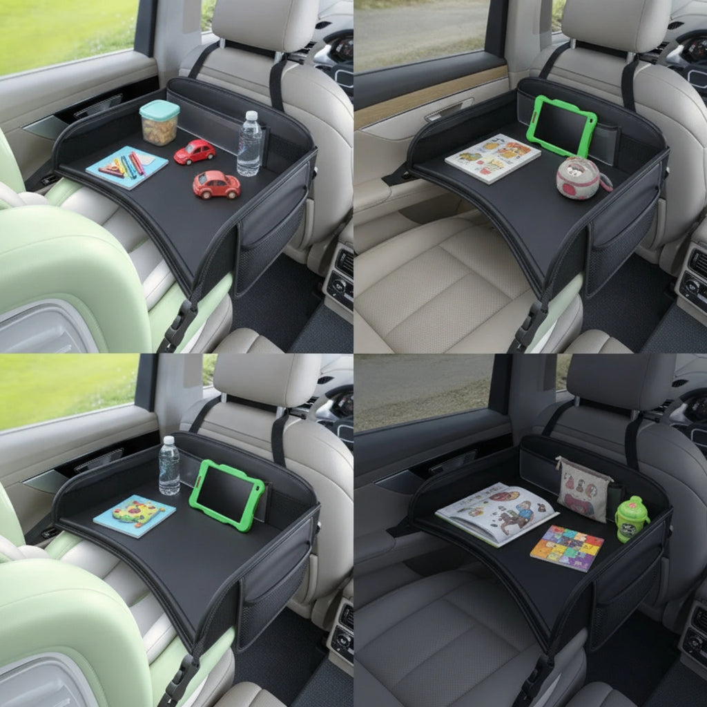 Car Back-Seat Tray Table Child-Friendly-Friendly in-Vehicle Activity Tray with Mesh Pockets Easy to Install Non-Slip