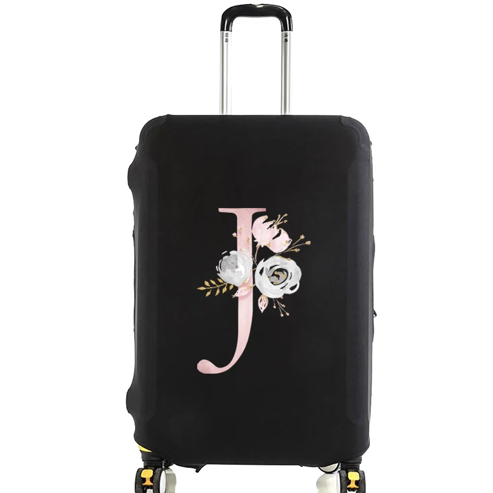 Luggage Case Suitcase Protective Cover Pink Flower Letter Name Pattern Travel Elastic Luggage Dust Cover Apply 18-28 Suitcase