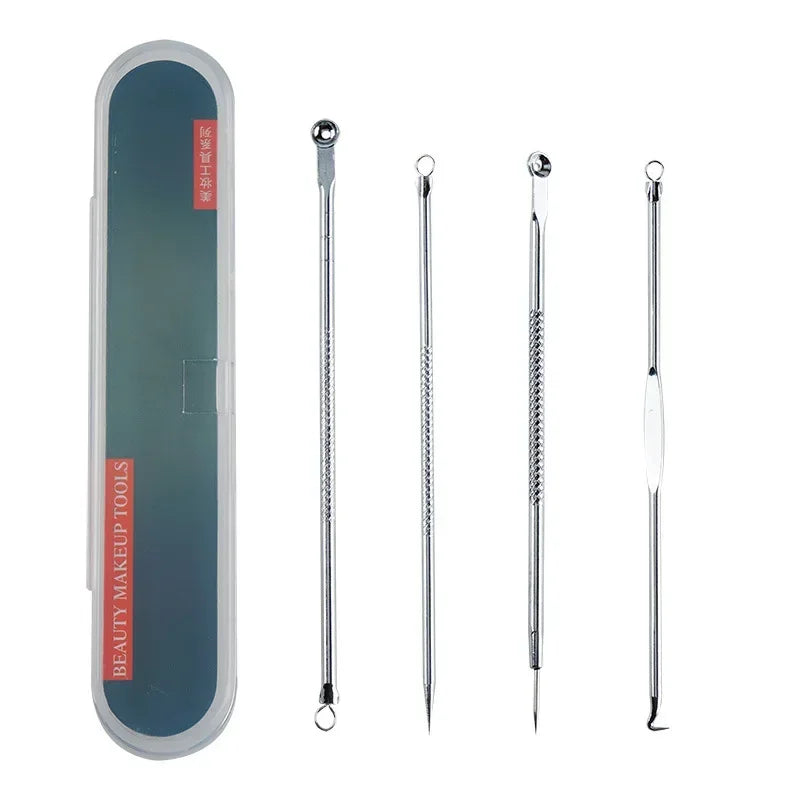 4PCS Acne Blackhead Comedone Black Spot Pimple Blemish Remover Skin Care Women Beauty Acne Treatment Pore Cleanser Needle Hook