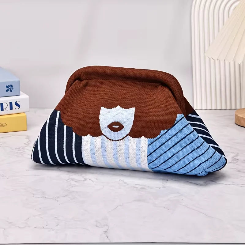 Trendy color-blocking fun lip print knitted pattern design ladies' evening banquet lightweight luxury commuting clutch
