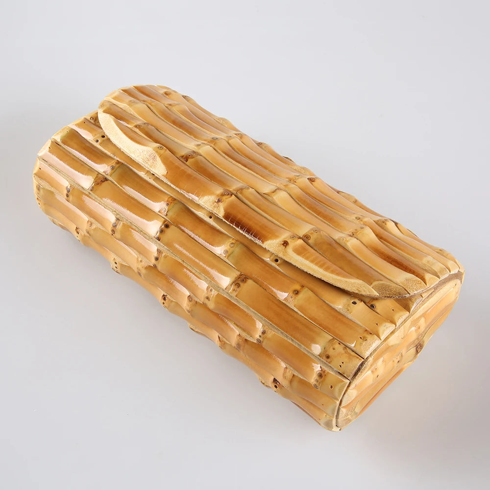 Nilerun Brand Fashion Vintage Retro Hard Wood Rattan Straw Evening Purse Wallet Unique Handmade Natural Bamboo Root Clutch Bag