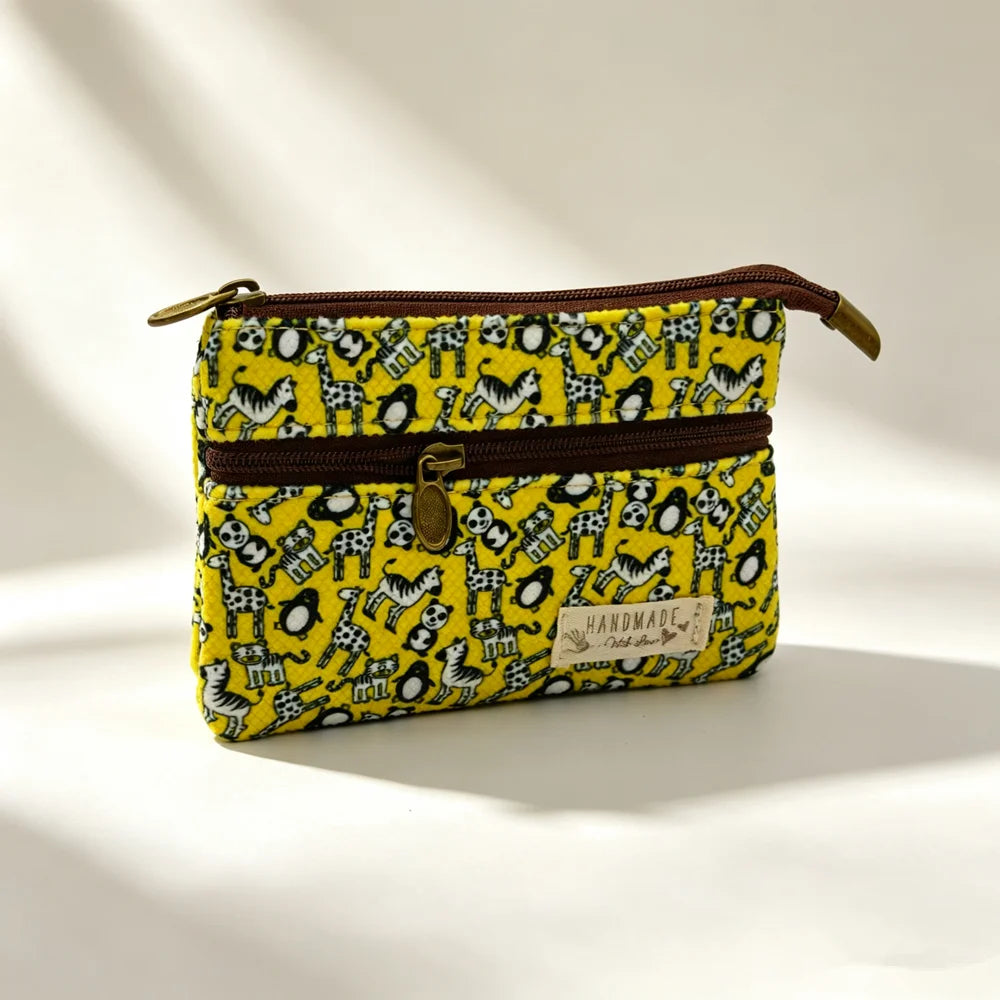 Women's short purse with cotton fabric printed design, light and fresh style, card holder, coin holder, student's small wallet