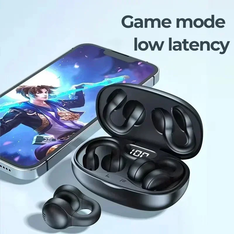 TWS Wireless Bone Conduction Headphones Bluetooth Earphones Waterproof Sports Earbuds Earring Ear Hook With Mic Headset