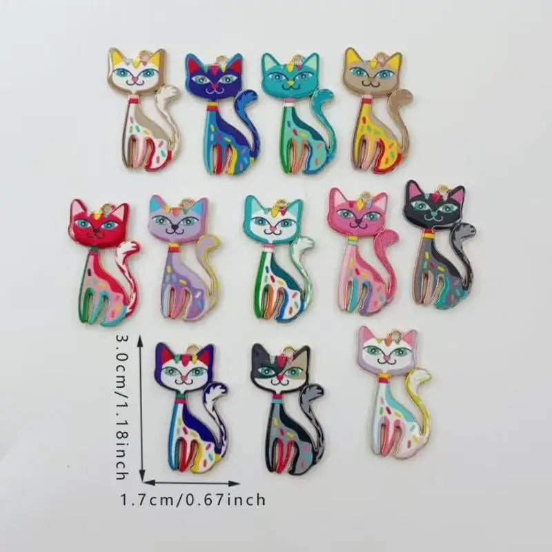 12pcs Color Printed Cat Pendant DIY Jewelry Making Fashion Earrings, Necklaces, Bracelets, Pendant Accessories
