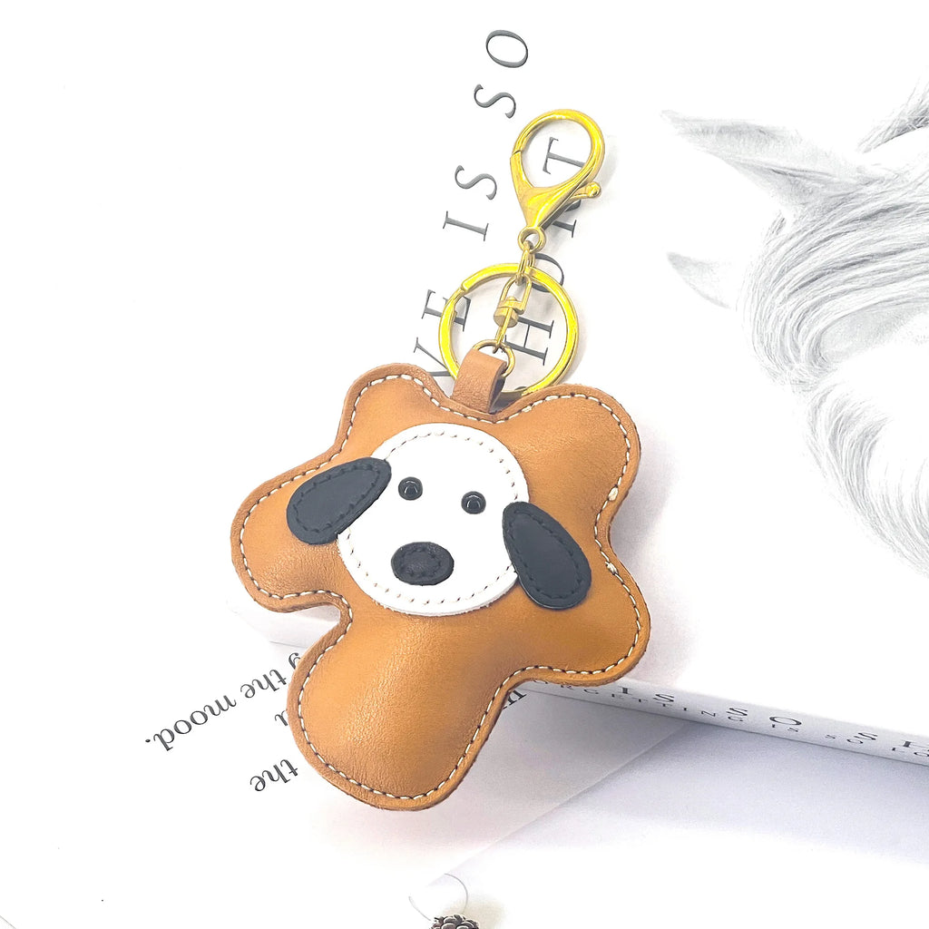 New Cow Leather Dog Keychain Bag Pendant Cute puppy Car Key Ring Luggage Bag Parts Accessories For Women And Men