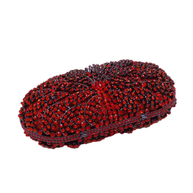 Boutique De FGG Red Ruby Flower Clutch Women Evening Bags Wedding Party Dinner Rhinestone Handbag and Purses