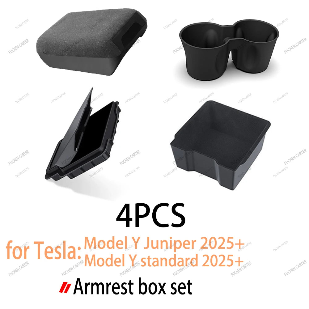 For Tesla Model Y Juniper 2025& Standard 2025+ Console & Armrest Hidden Storage Box Cup Holder Console Organizer Box Accessories