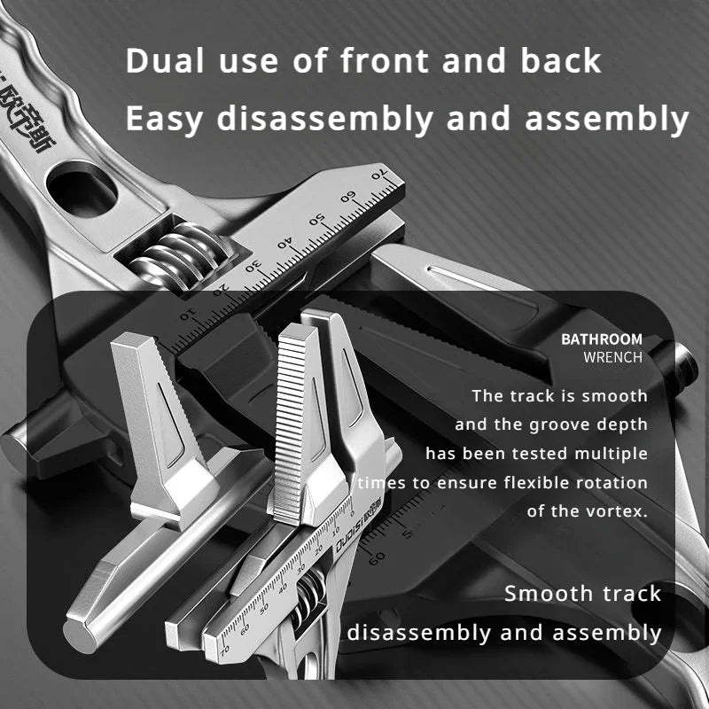 OUDISI Adjustable Wrench Multi Functional Dual Use/Four Use Large Open End Wrench Household Open Bathroom Pipe Adjustable Wrench