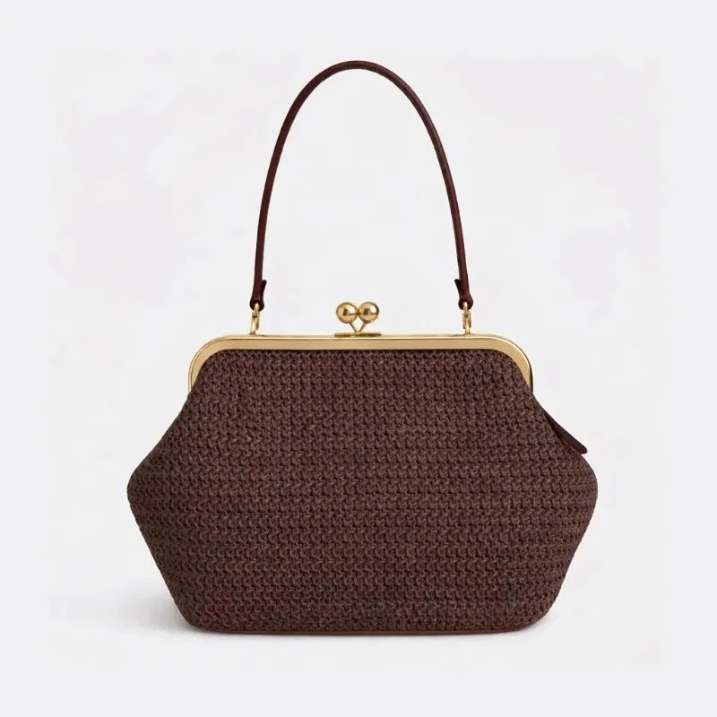 2026 Women's Shoulder Bag Exquisite Irregular Design Seashell straw weaving Handbag Luxury big Clip Clutch Elegant Evening Bag