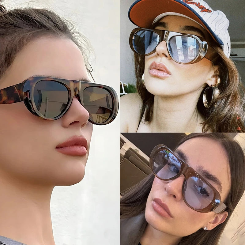 Hiking Camping 4pcs Sets Fashion Women Large Frame Anti Light Glasses UV400 Oval Female Advanced Minimalist Style Glasses