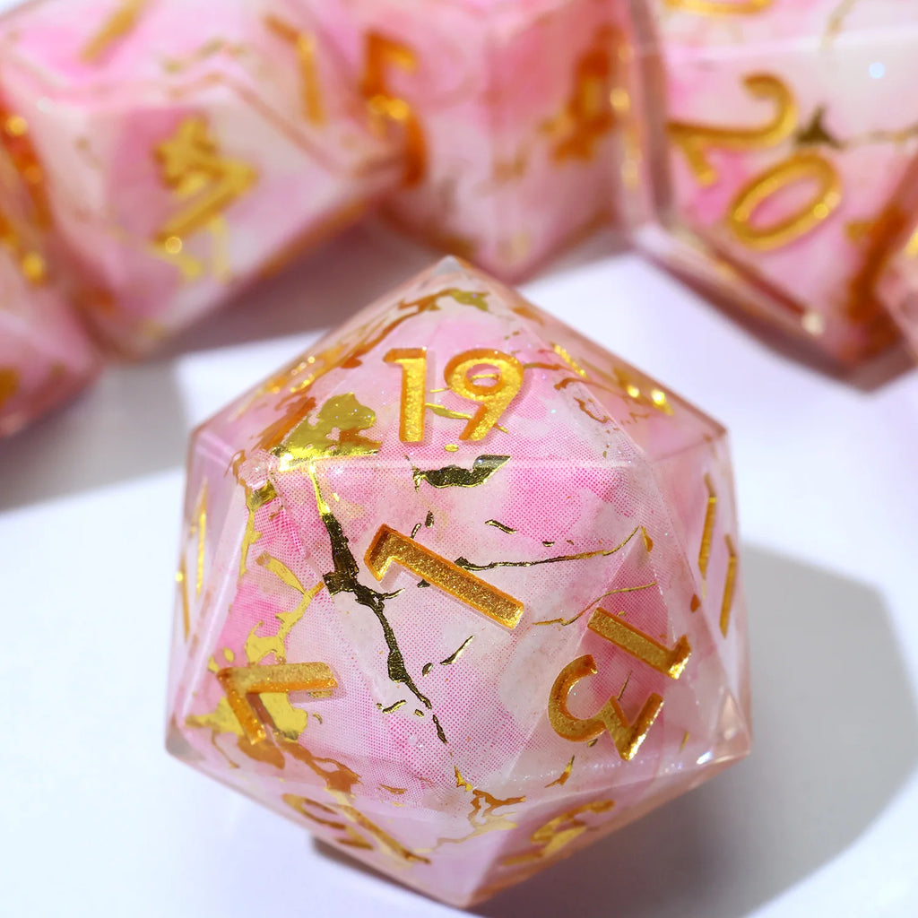 Enchanting DND Dice Set with Ocean Wave & Peach Blossom Designs-Perfect for Board Game,RPG & Tabletop Gaming Adventures-F2