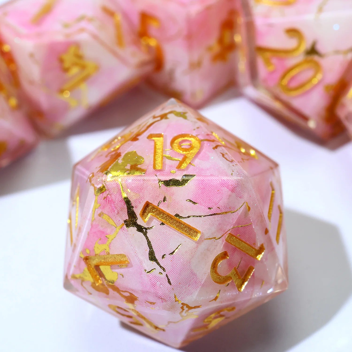 Enchanting DND Dice Set with Ocean Wave & Peach Blossom Designs-Perfect for Board Game,RPG & Tabletop Gaming Adventures-F2