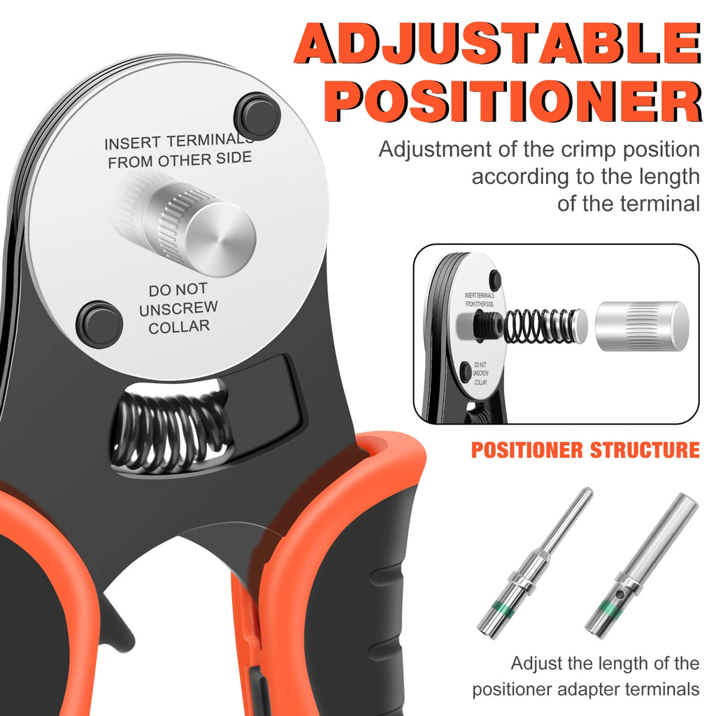 Deutsch Crimp Tool Closed Barrel Crimper 4 Way Indent 8 Impression Type Pin Crimping Tool for Deutsch Connector 14, 16, 18 AWG