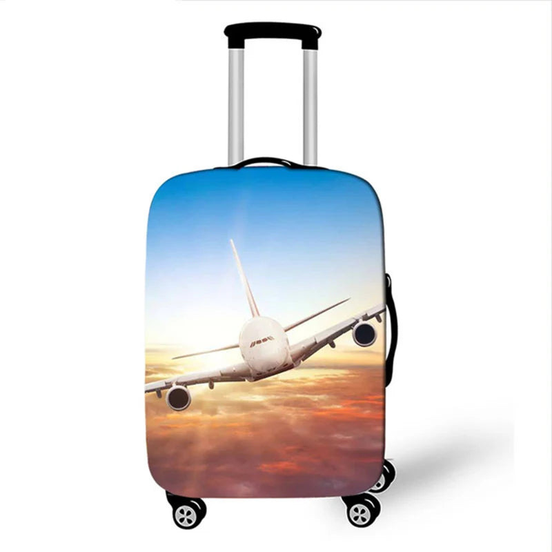 3D Aircraft Travel Suitcase Cover Elastic Fabric Luggage Protective Cover 18-32 Inch Thicken Trolley Case Cover Travel Accessory