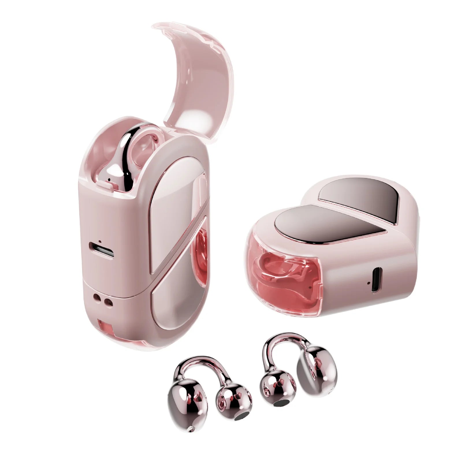 Rotating Heart Bluetooth Earphone Ear Clip Open Style Light Weight Comfortable Wear Headphone Listen Music Phone Call Cute