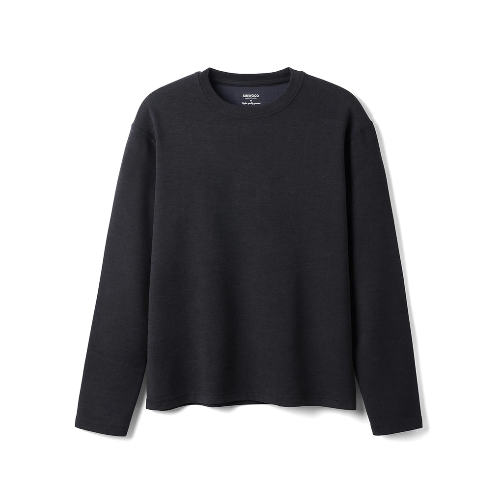 SIMWOOD 2026 Spring New Regular Fit 260gsm Anti-static Thermal Fleece Fabric Long Sleeve T-shirts Men Casual Tops