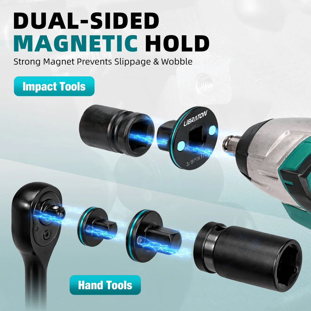 LIBRATON 5pcs Low-Profile Impact Socket Adapter Set 1/4 to 3/8, 3/8 to 1/2, 1/2 to 3/4, 3/4 to 1, 1/4 Hex Adapter Magnetic Drive