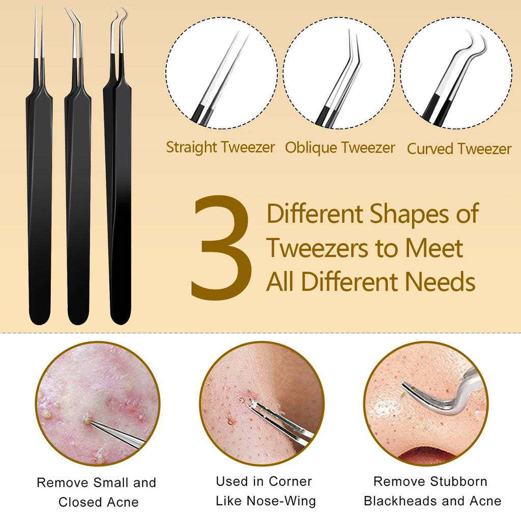 10pcs Pimple Popper Tool Kit Stainless Steel Blackhead Remover Tool Comedones Extractor for Forehead Facial Nose Removing Zit