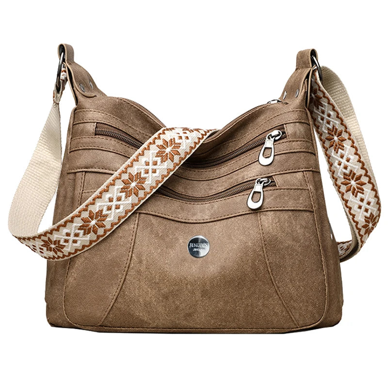 Multi-Color Casual Crossbody Bag with Patterned Strap, Versatile, Multi-Compartment, Daily Commuting, Fashionable & Practical
