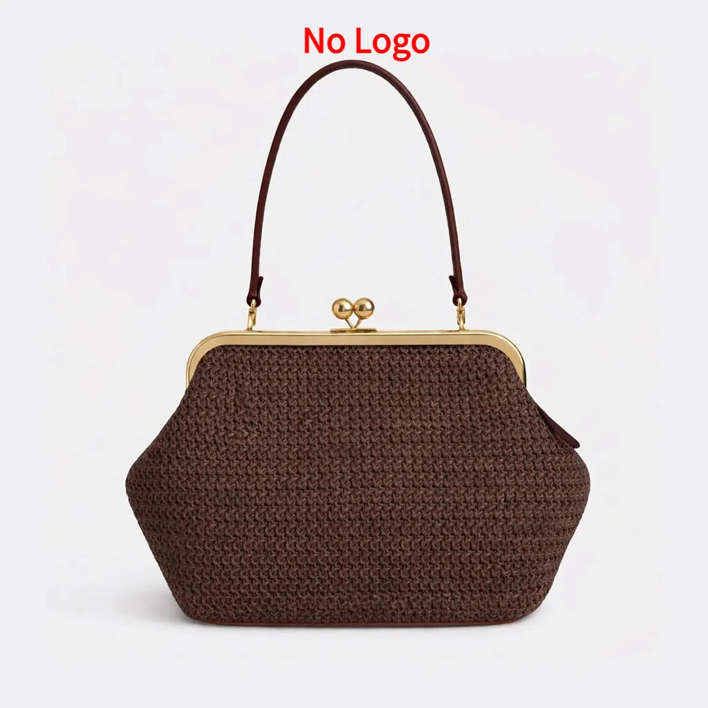 New Fashion Large Striped Clip Shell Clucth Bag for Women Designer PP Straw Handbags Luxury Summer Beach Woven Bags Vacation