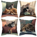 4 Pillow Covers Cute Cat Theme Decorative Cushion Covers Featuring Charming Cats In Cozy Home Settings Perfect For Your Living