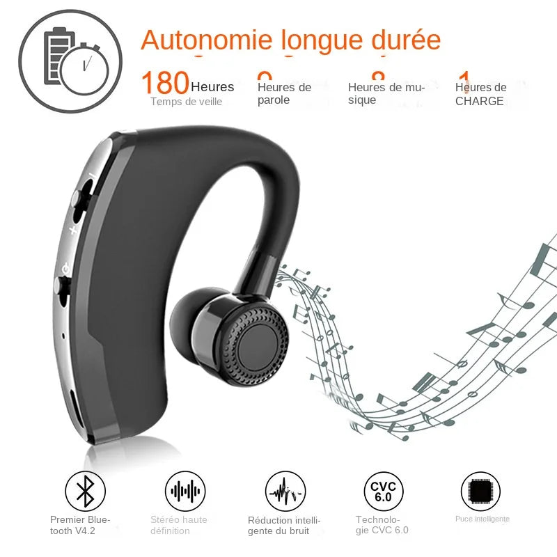 Single-Ear Driving Bluetooth Earphone for Hands-Free Communication Car Ear Hook Headset Wireless Headphones over Ear Gaming