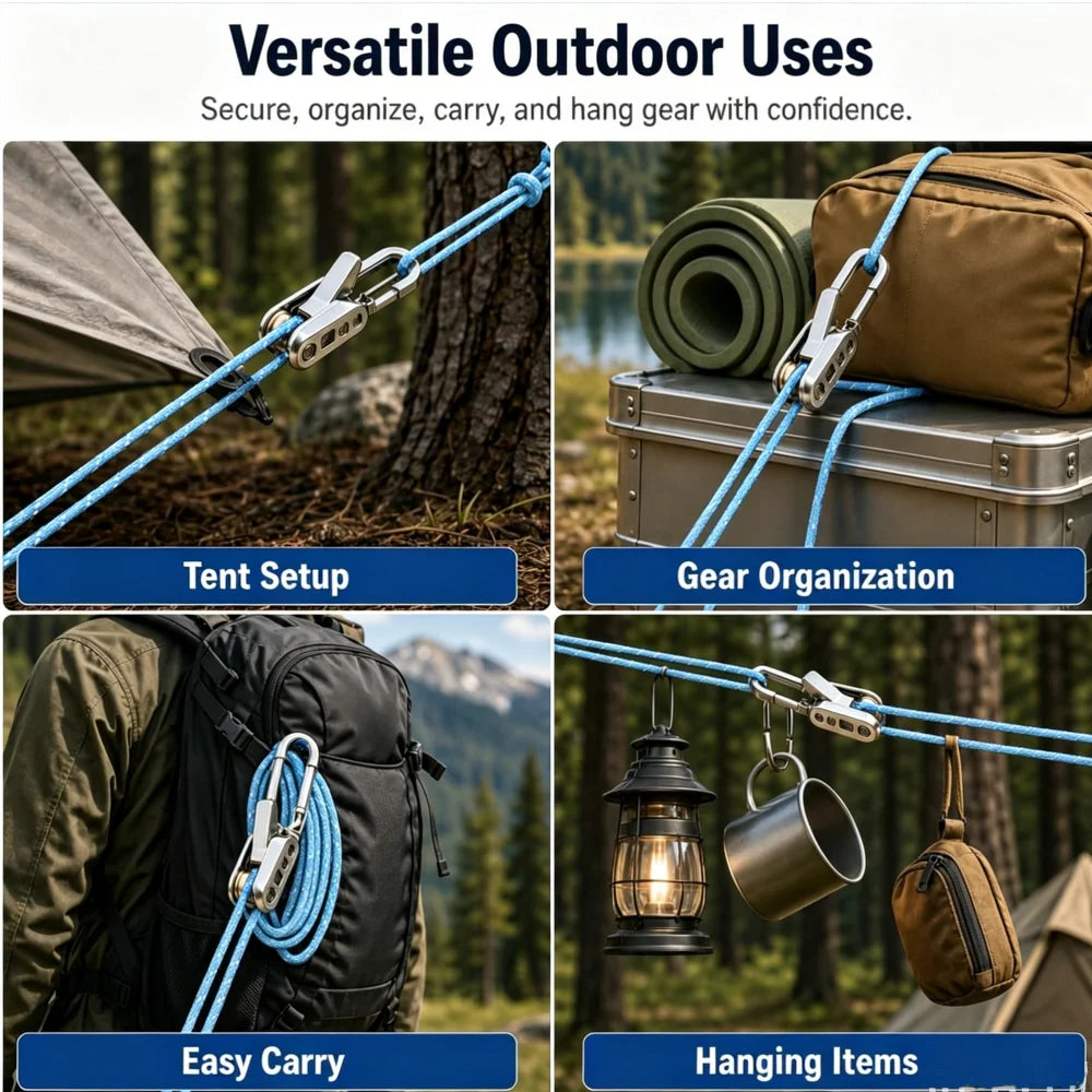 2-20 Pack Retractable Rope with Roller Tensioner – Heavy Duty Tie Down for Camping, Boating, Home Storage, Outdoor Use