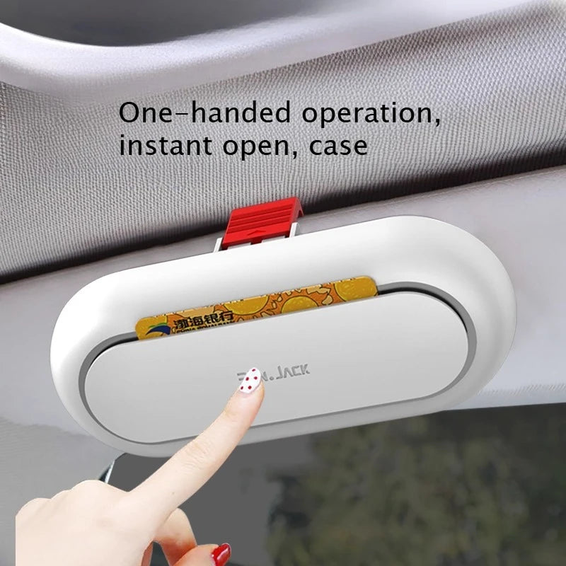 Multifunctional Car Sun Visor Glasses Case - White, Holds Sunglasses/Cards, Auto Eyeglass Clip Storage Accessory