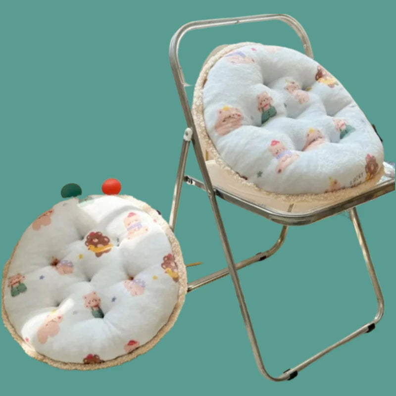 Winter new round milk fleece cartoon seat cushion cute office chair cushion balcony futon bay window cushion