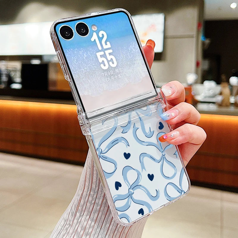Cup Bowknot Pattern Phone Case For Samsung Galaxy Z Flip 7 FE 8 6 5 4 3 5G Flip7 Flip6 Flip8 Clear Shockproof Folding Hard Cover