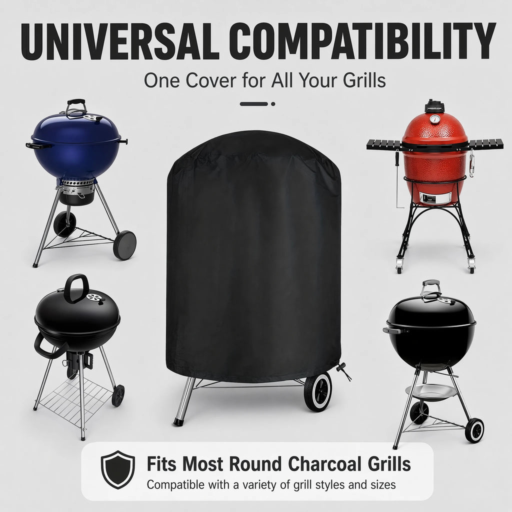 Heavy Duty Round Charcoal Grill Cover Outdoor Waterproof Smoker Protector Fit Holland Brinkmann Jenn Air Char Broil Kettle Grill