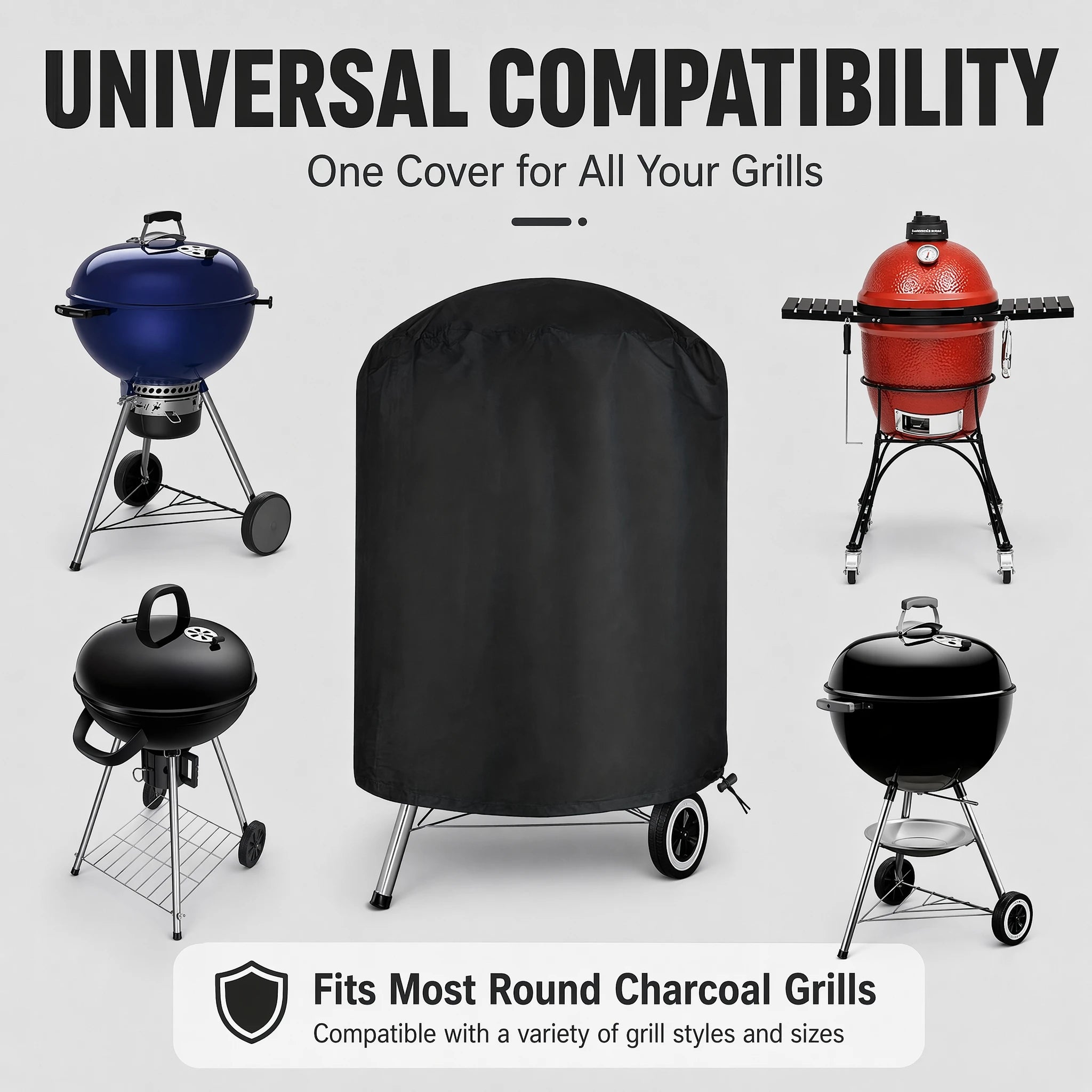 Heavy Duty Round Charcoal Grill Cover Outdoor Waterproof Smoker Protector Fit Holland Brinkmann Jenn Air Char Broil Kettle Grill
