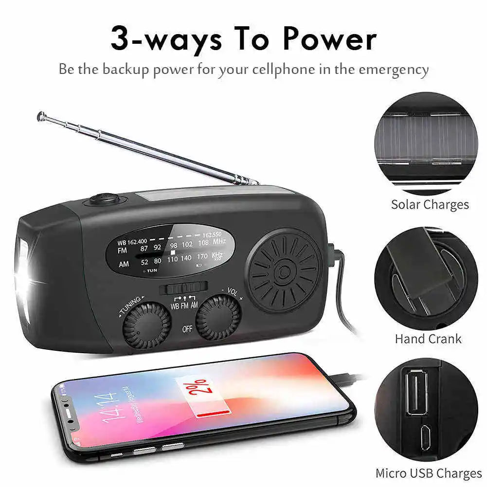 Multifunctional Portable Hand Crank Power Generation Emergency Radio Solar Disaster Prevention FM AM WB NOAA Power Bank