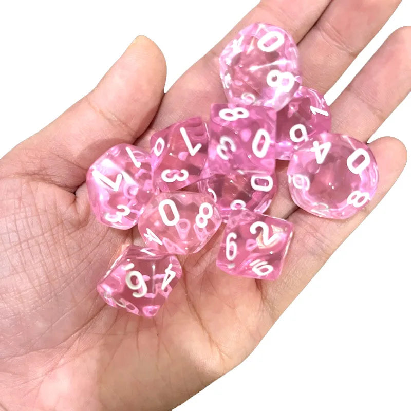 10pcs 10 Sided Dice D10 Polyhedral Clear transparent Dices for Board Games 0-9 Number 18mm RPG Dice Family Dice