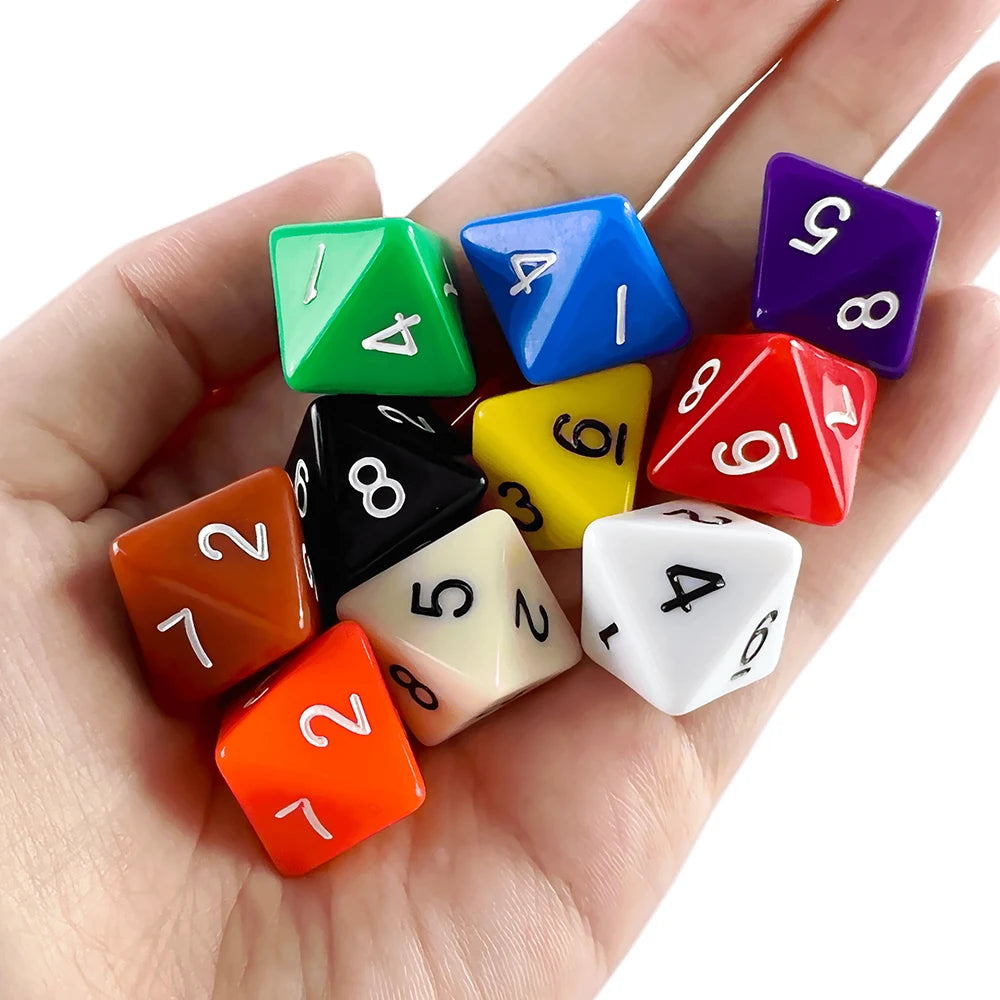 D8 Polyhedral Dice 15.5mm TRPG DND Digital Dice Game Set 8 Sides 10Pcs for Board Game