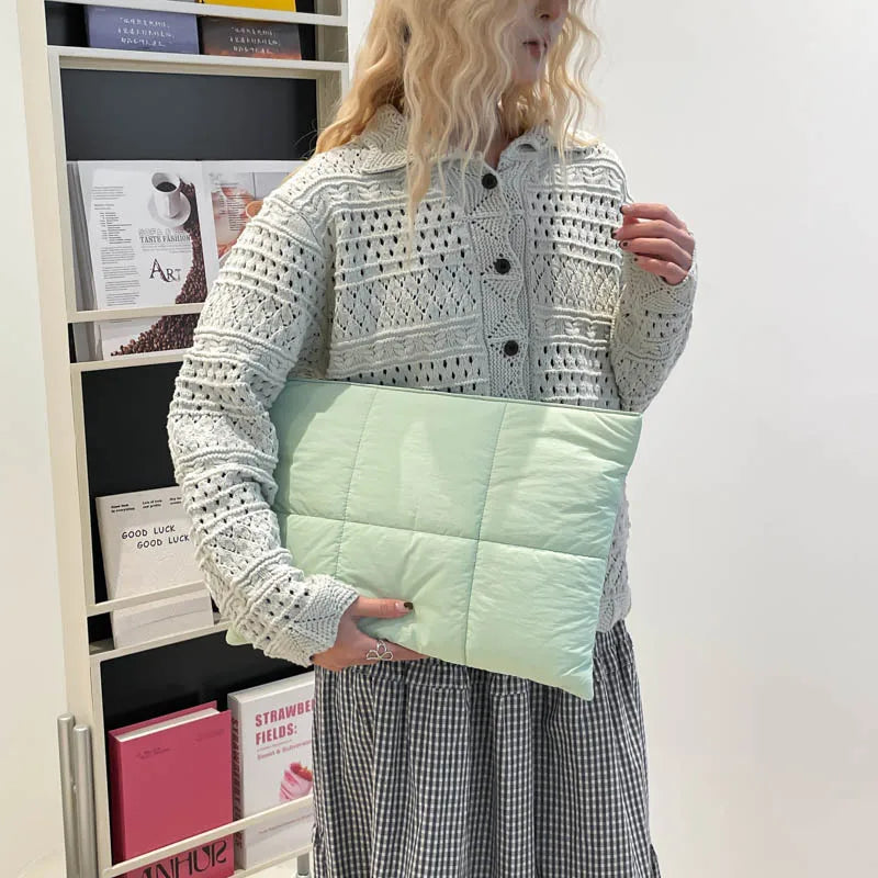 Korean Cross Border Puff  Laptop Bag  for Macbook Shockproof Hand Carry Clutch Bag Comfortable and Versatile Texture Pillow Bag
